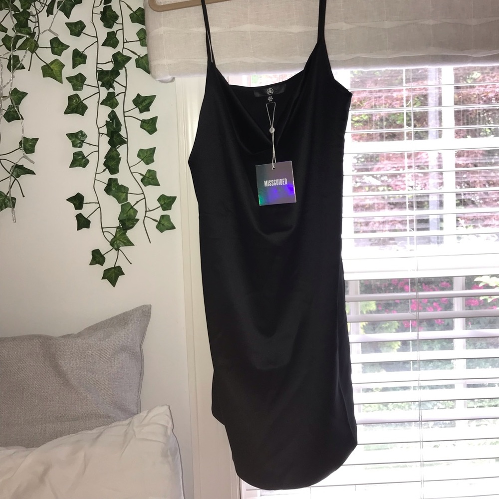 NWT Missguided black satin dress